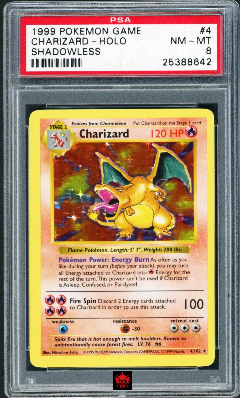 Pokemon PSA 8 Charizard #004/102 Shadowless Holo 1999 English – Foto 1
