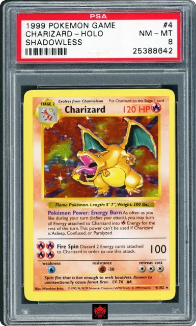 Pokemon PSA 8 Charizard #004/102 Shadowless Holo 1999 English
